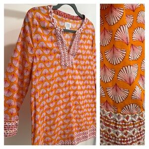 Sigrid Olsen Embroidered Cotton Tunic in Fan Shell Print 3/4 Sleeve